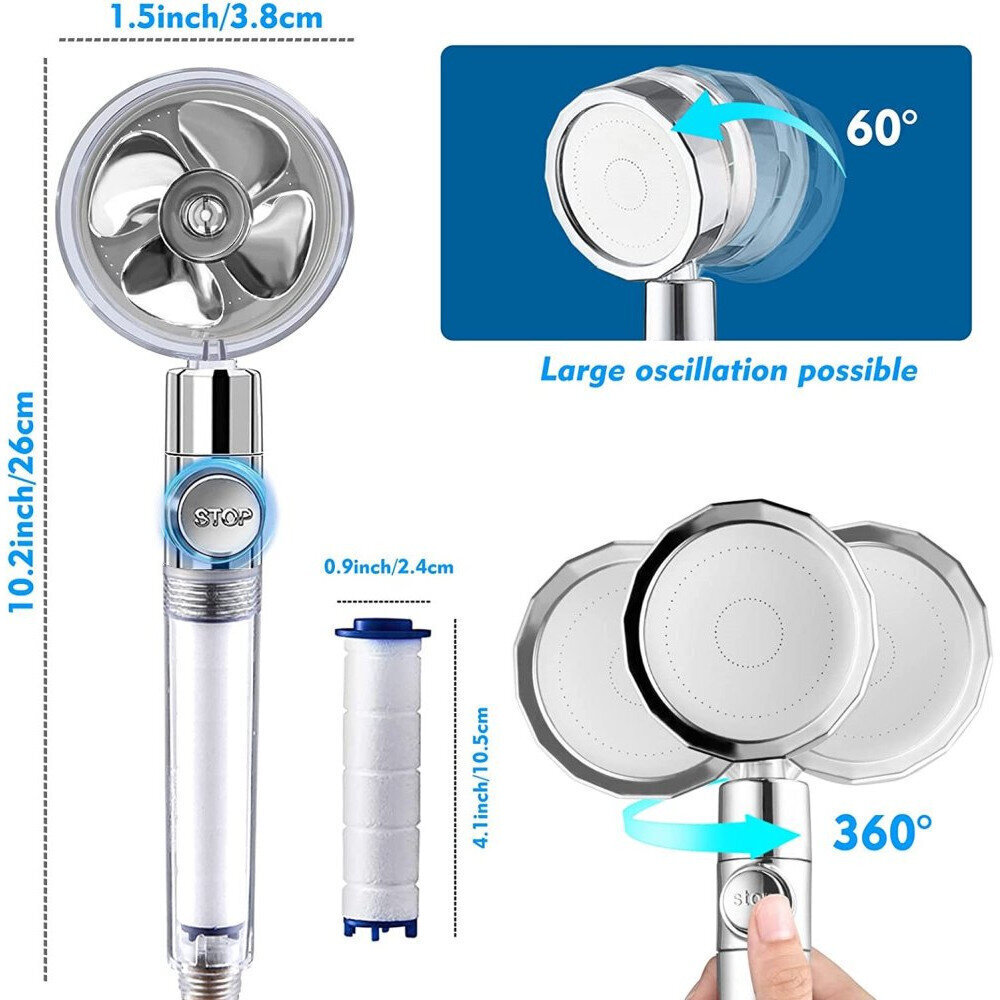 Dušas galva ar ventilatoru un filtru Turbo Stream цена и информация | Aksesuāri jaucējkrāniem un dušai | 220.lv