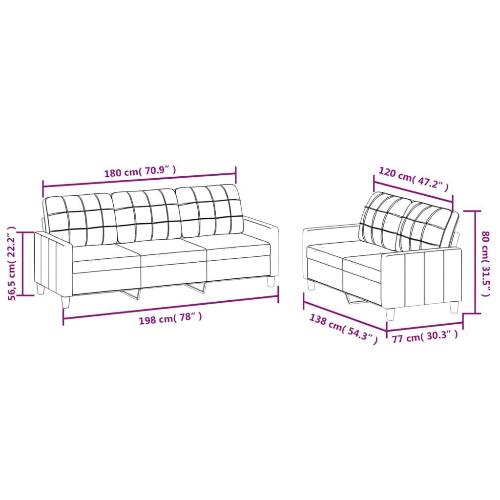 2-daļīgs dīvānu komplekts vidaXL, krēmkrāsas cena un informācija | Dīvāni | 220.lv