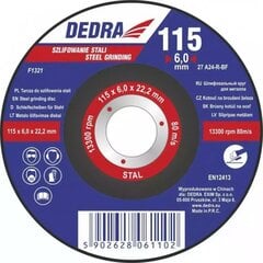 Slīpēšanas disks tērauda izliektam 115x6,0x22,2 cena un informācija | Slīpmašīnas | 220.lv