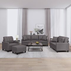 Četrdaļīgs dīvānu komplekts ar spilveniem, pelēka mākslīgā āda cena un informācija | Dīvāni | 220.lv