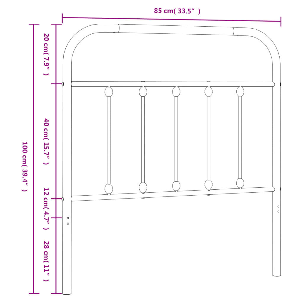 Gultas galvgalis, metāls, balts, 80 cm cena un informācija | Gultas | 220.lv