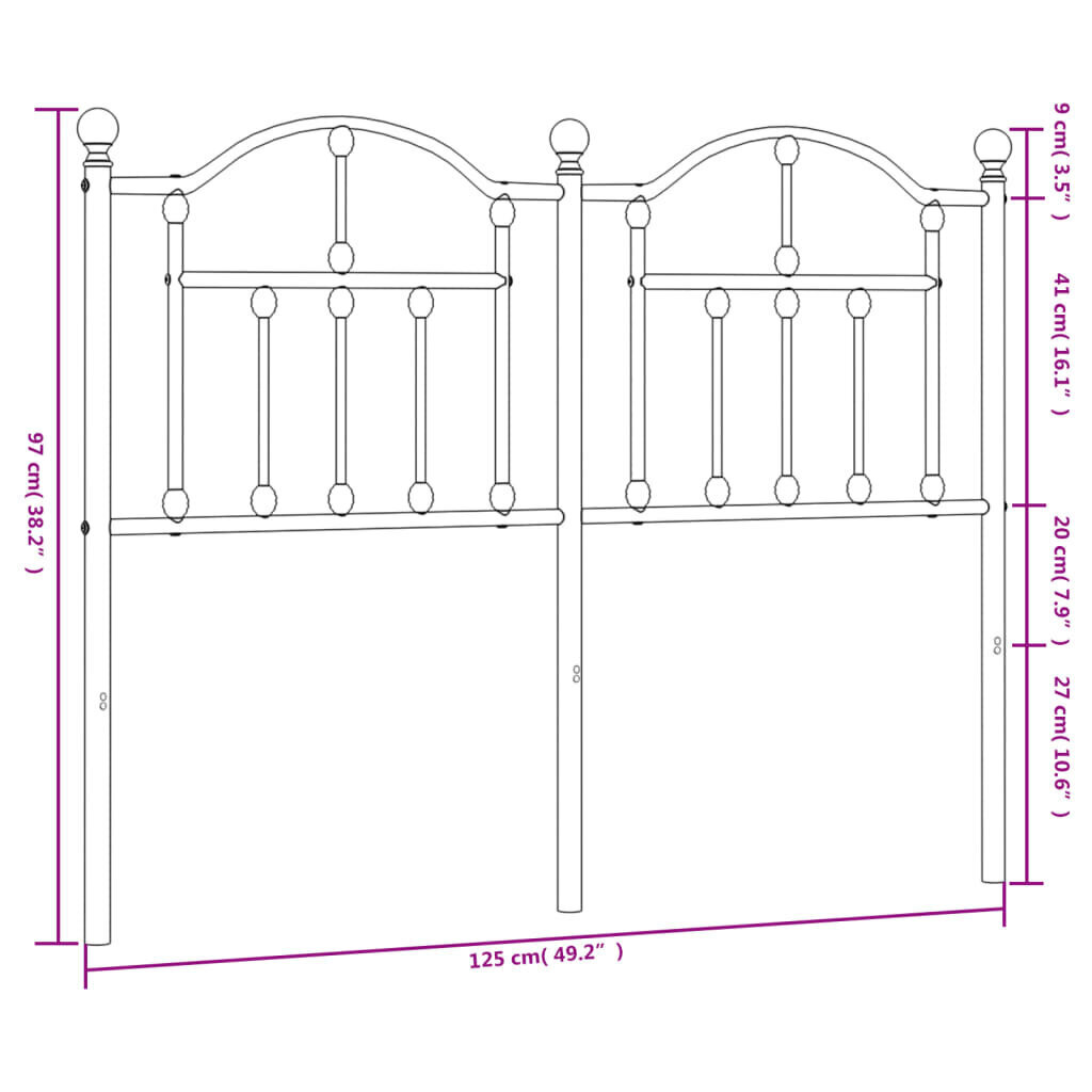 Gultas galvgalis, metāls, melns, 120 cm cena un informācija | Gultas | 220.lv