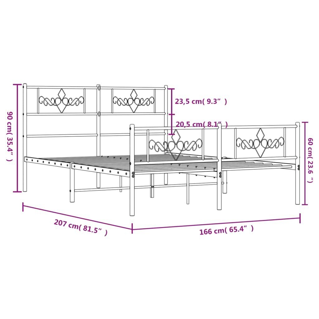 Gultas rāmis ar galvgali un kājgali, balts metāls, 160x200 cm cena un informācija | Gultas | 220.lv