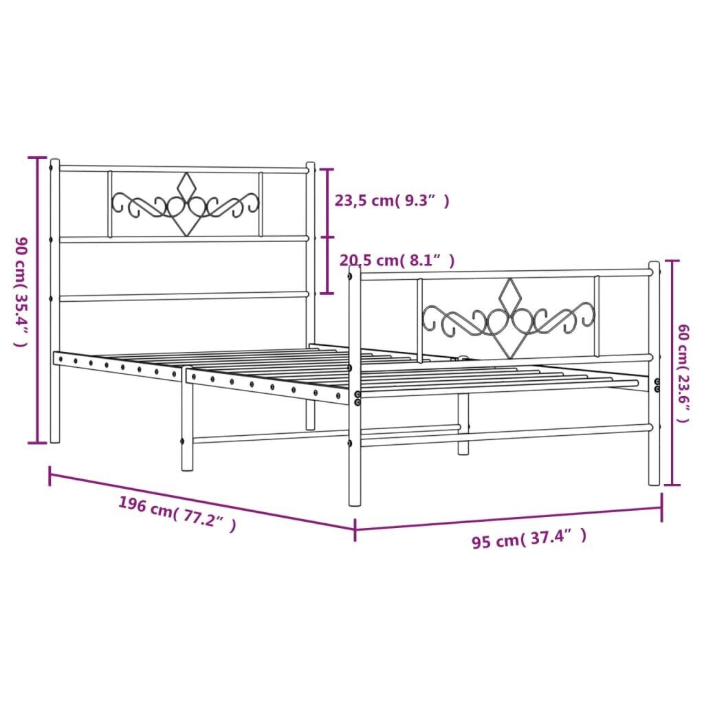 Gultas rāmis ar galvgali un kājgali, melns metāls, 90x190 cm цена и информация | Gultas | 220.lv