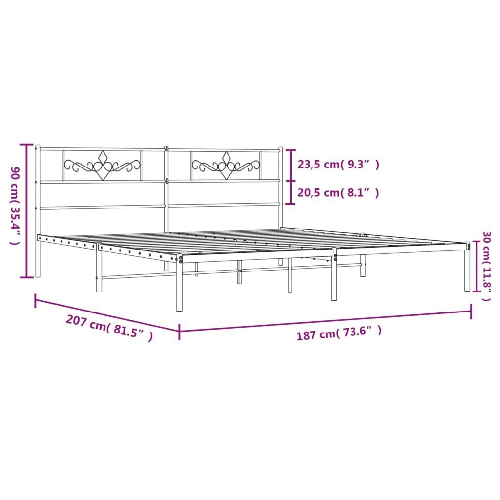 Gultas rāmis ar galvgali, melns metāls, 180x200 cm cena un informācija | Gultas | 220.lv