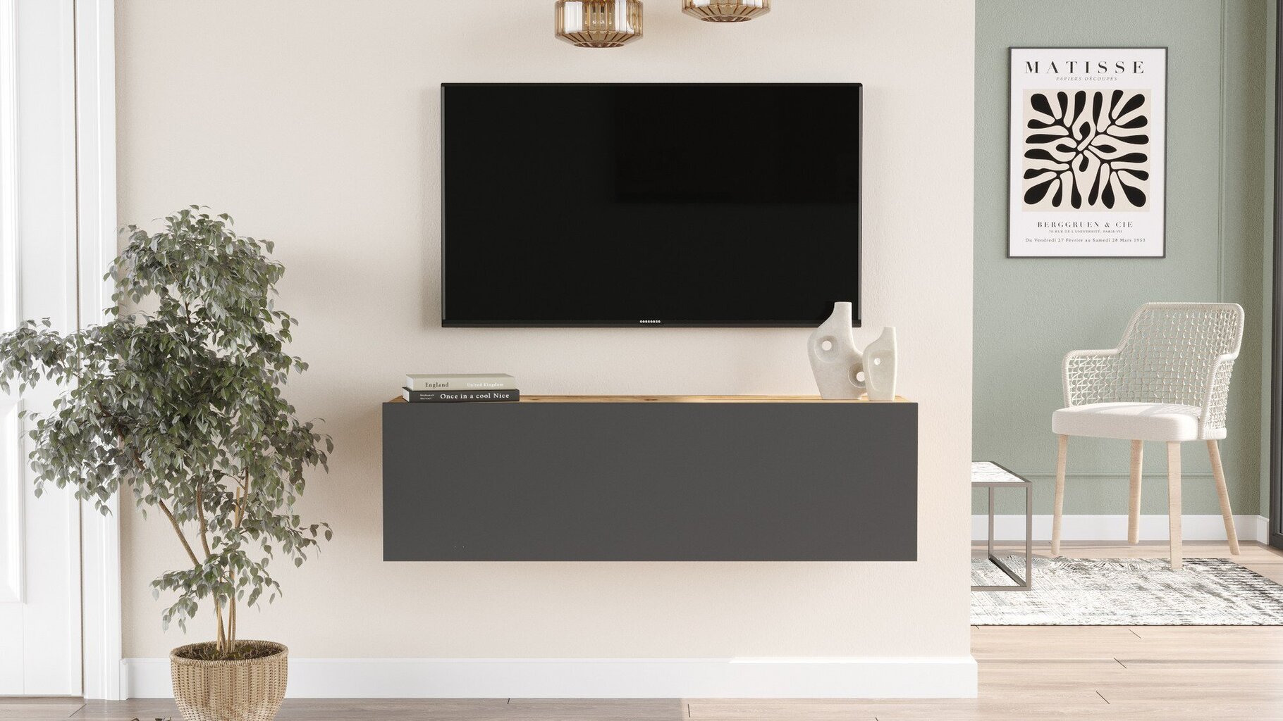 TV skapītis Asir, 100x29,1x29,6cm, melns cena un informācija | TV galdiņi | 220.lv