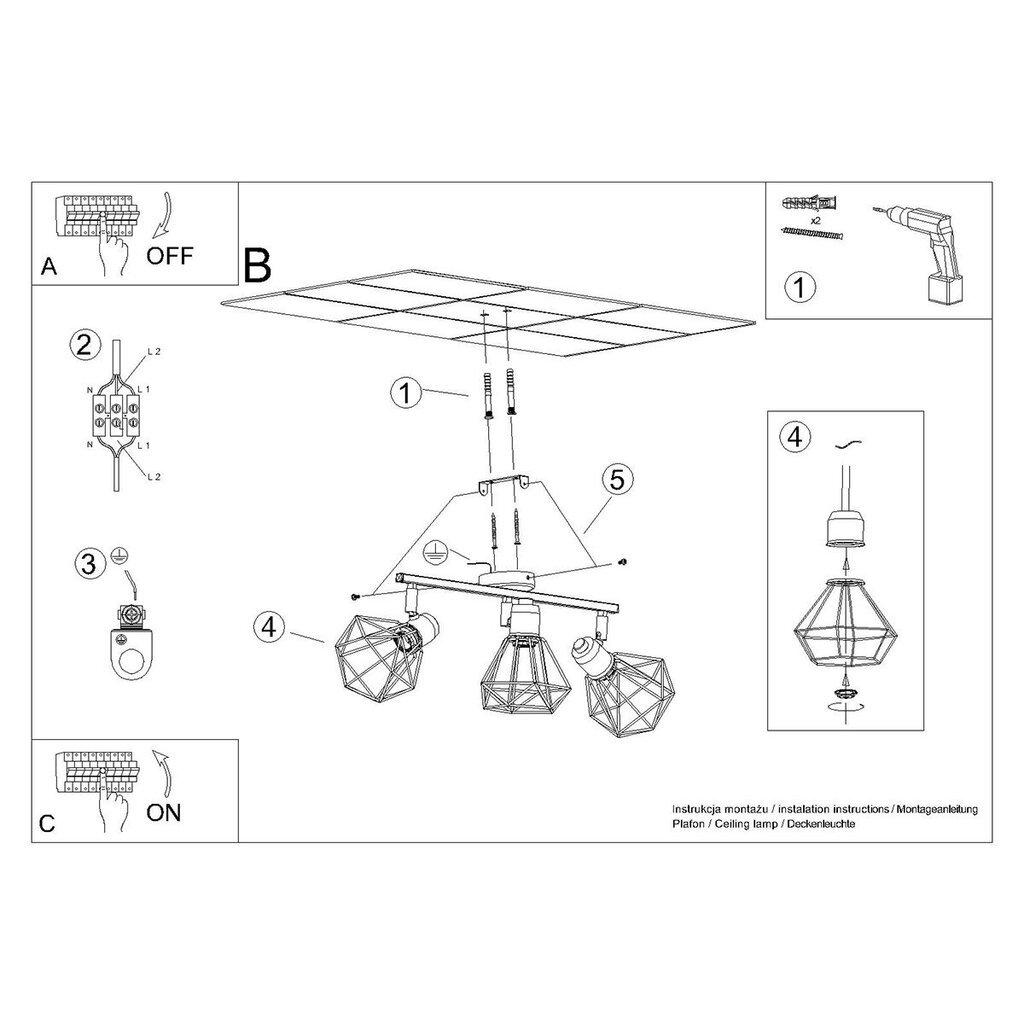 Griestu lampa ARTEMIS 3 melns cena un informācija | Griestu lampas | 220.lv