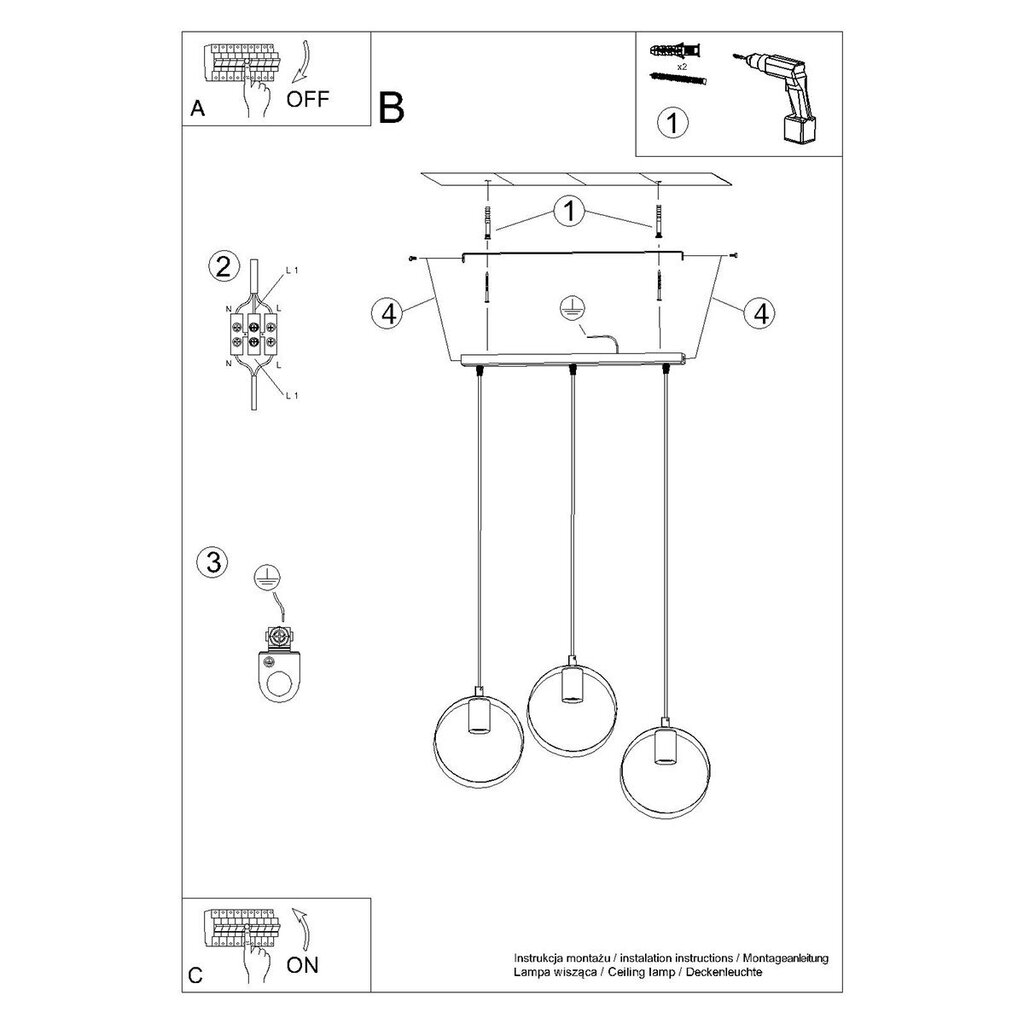 Piekarināma lampa TITRAN 3 biała цена и информация | Piekaramās lampas | 220.lv