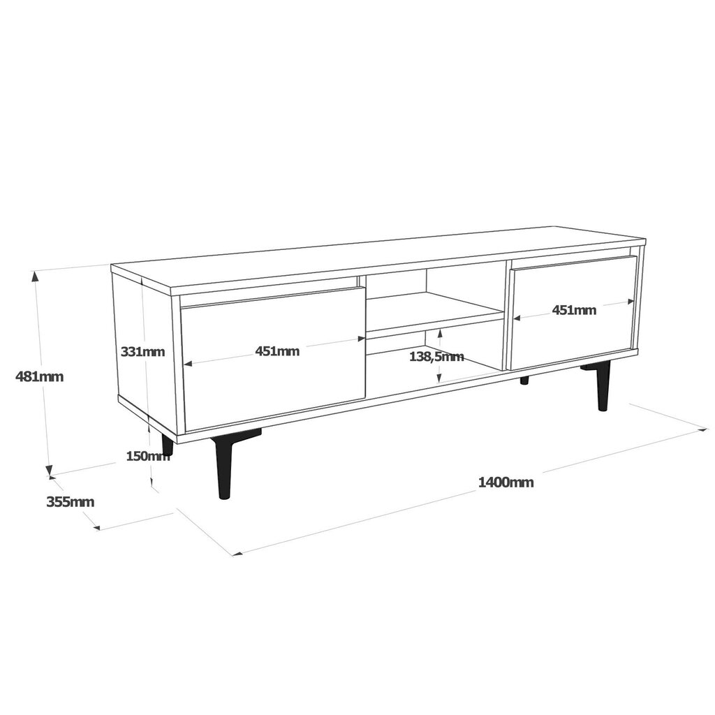 TV skapītis Asir, 140x48,1x35,5cm, tumši brūns/melns cena un informācija | TV galdiņi | 220.lv