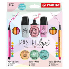 STABILO PASTEL love komplekts/ 6 Pen 68 Mini + 6 Point 88 Mini + 6 BOSS MINI cena un informācija | Kancelejas preces | 220.lv