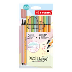 STABILO PASTEL love komplekts/ 6 Pen 68 + 6 Point 88 цена и информация | Принадлежности для рисования, лепки | 220.lv
