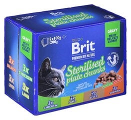 Brit Premium komplekts sterilizētiem kaķiem, 12x100 g cena un informācija | Konservi kaķiem | 220.lv