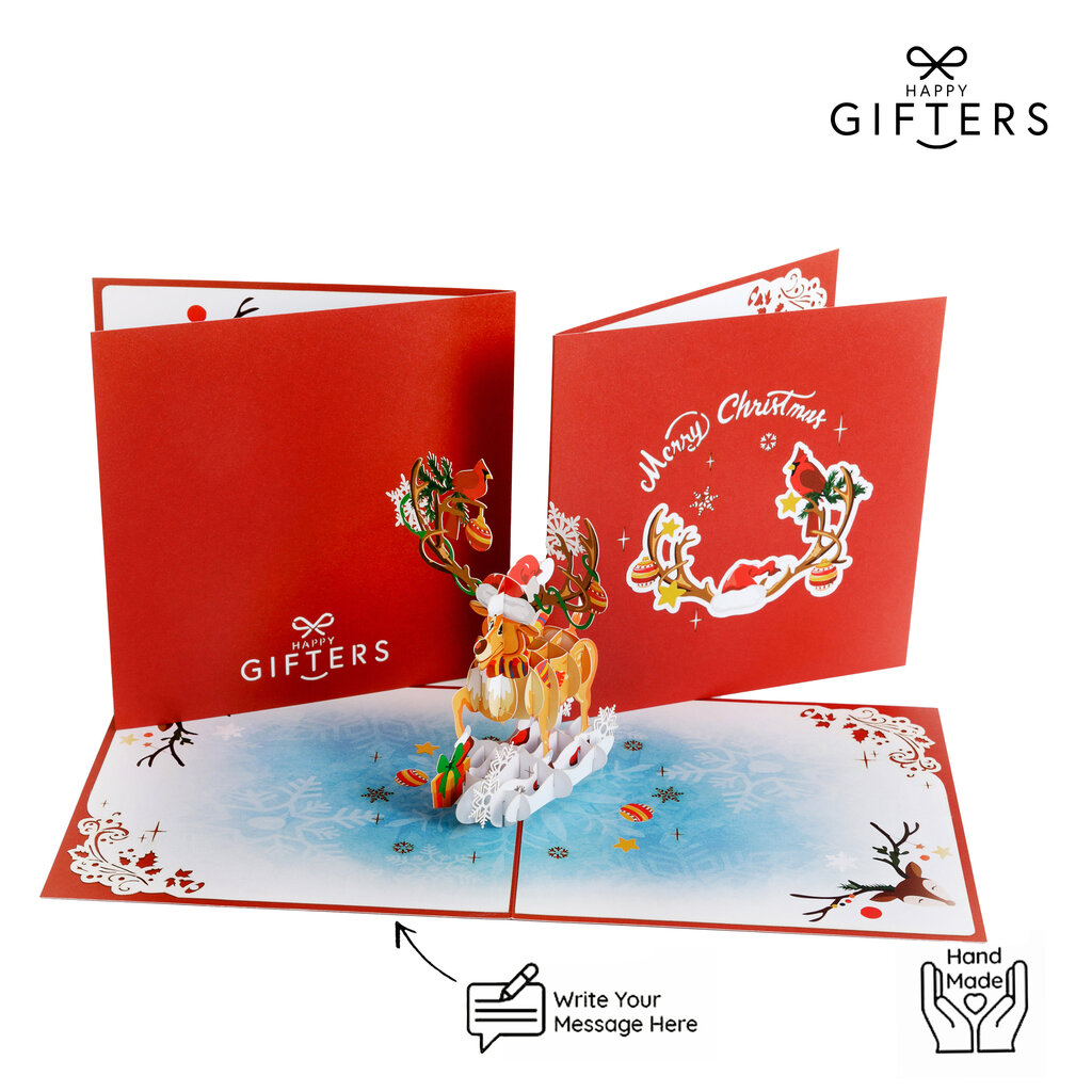 Ziemassvētku kartīte - Ziemeļbriedis, 15x15cm, 3D cena un informācija | Aploksnes | 220.lv