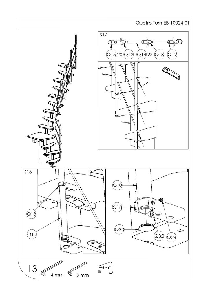 Moduļu kāpnes QUATRO Minka, Melna / Dižskābardis 1/4 pagrieziena. Komplektā augstums: 298 cm цена и информация | Kāpnes | 220.lv