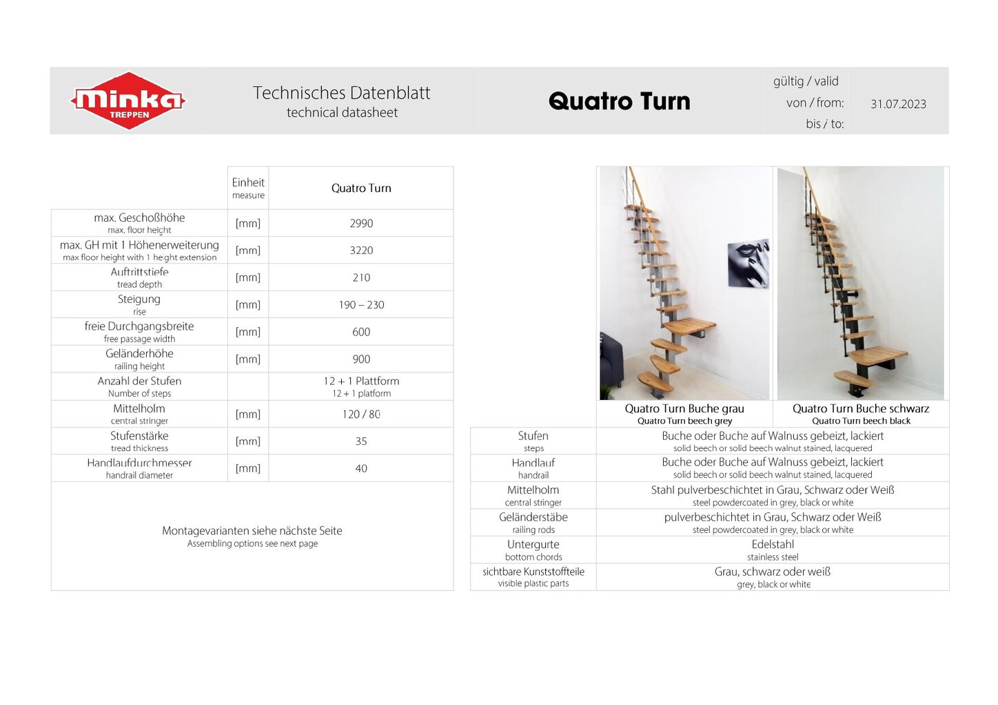 Moduļu kāpnes QUATRO Minka, Melna / Dižskābardis 1/4 pagrieziena. Komplektā augstums: 298 cm цена и информация | Kāpnes | 220.lv