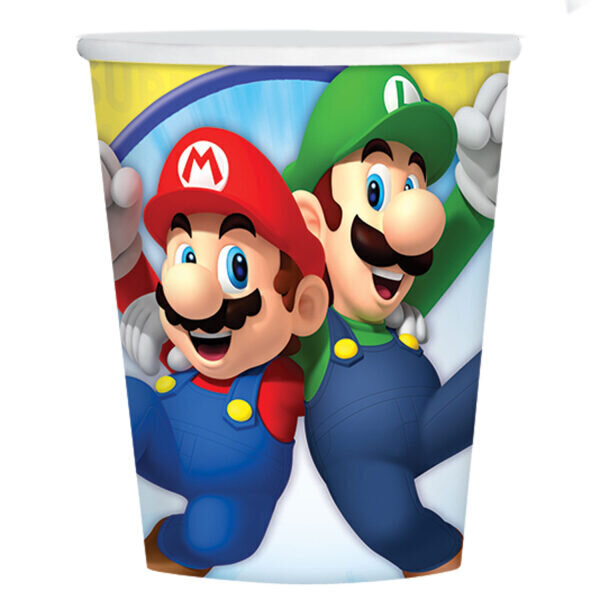 Papīra glāzes Super Mario, 8 gab, 250 ml cena un informācija | Vienreizējie trauki | 220.lv