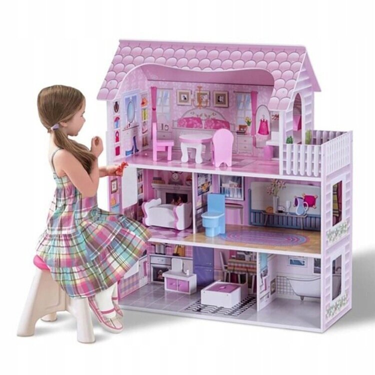 Liela koka leļļu māja ar mēbelēm un 4 lelles цена и информация | Rotaļlietas meitenēm | 220.lv