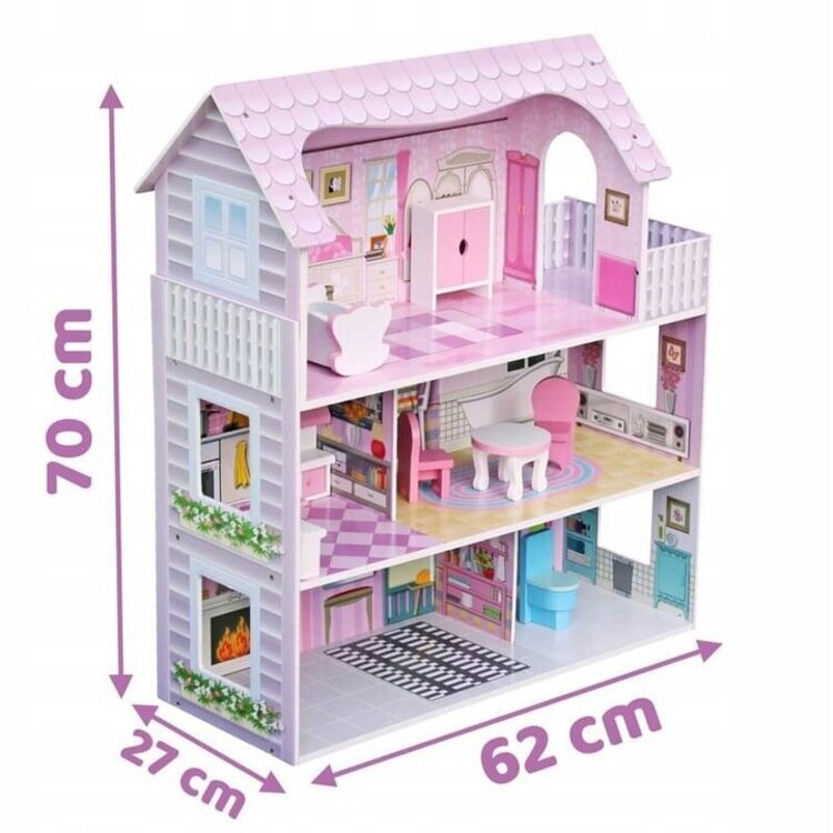 Liela koka leļļu māja ar mēbelēm un 4 lelles cena un informācija | Rotaļlietas meitenēm | 220.lv