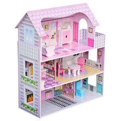 Большой деревянный кукольный домик с мебелью + 4 куклы и светодиодным освещением цена и информация | Игрушки для девочек | 220.lv