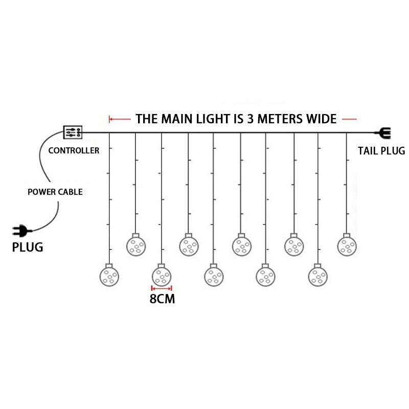Ziemassvētku lampiņas ar 10 bumbiņām un Ziemassvētku rotājumiem bumbu iekšpusē, 3m, 150 LED, LIVMAN XZV-0603 цена и информация | Ziemassvētku lampiņas, LED virtenes | 220.lv