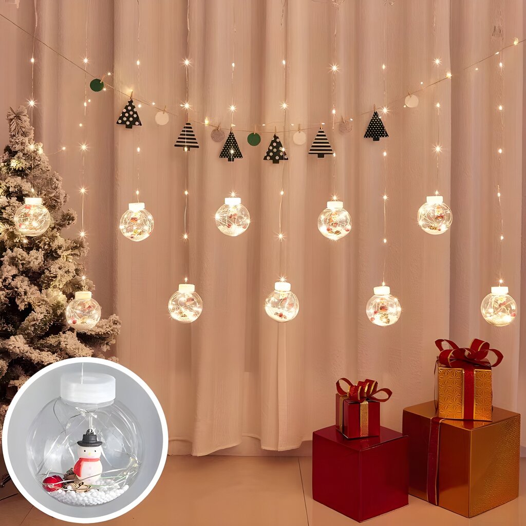 Ziemassvētku lampiņas ar 10 bumbiņām un Ziemassvētku rotājumiem bumbu iekšpusē, 3m, 150 LED, LIVMAN XZV-0603 cena un informācija | Ziemassvētku lampiņas, LED virtenes | 220.lv