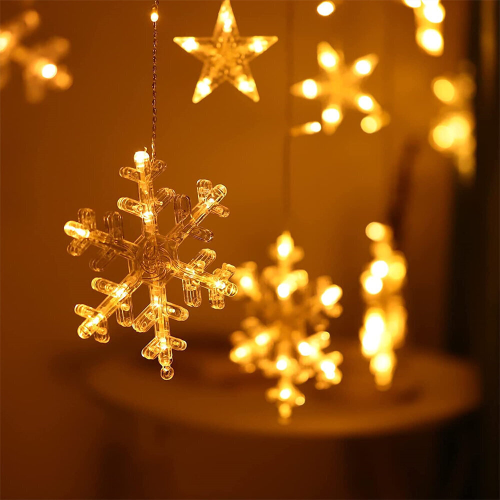 Ziemassvētku lampiņas ar 6 sniegpārslām un 6 zvaigznēm un daudzām mazākām lampiņām, 4m, 102 LED, LIVMAN YWSD001-1-1 цена и информация | Ziemassvētku lampiņas, LED virtenes | 220.lv