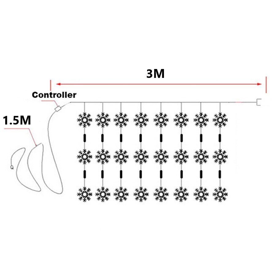 Ziemassvētku lampiņas ar 24 sniegpārslām un 16 ovālām lampiņām, 3m, 160 LED, LIVMAN CX-004 cena un informācija | Ziemassvētku lampiņas, LED virtenes | 220.lv
