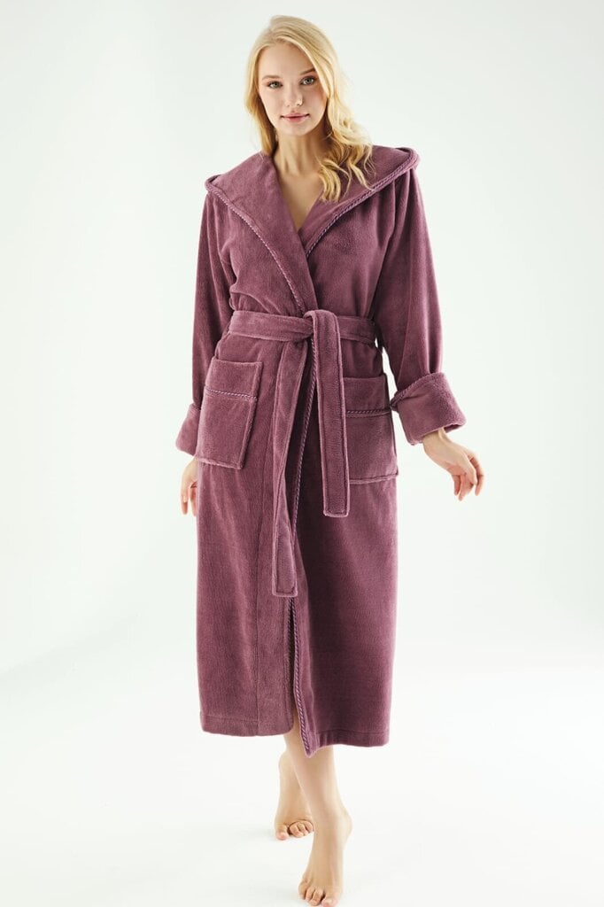 Kokvilnas halāts ar kapuci PH-6890, ķiršu cena un informācija | Sieviešu halāti | 220.lv