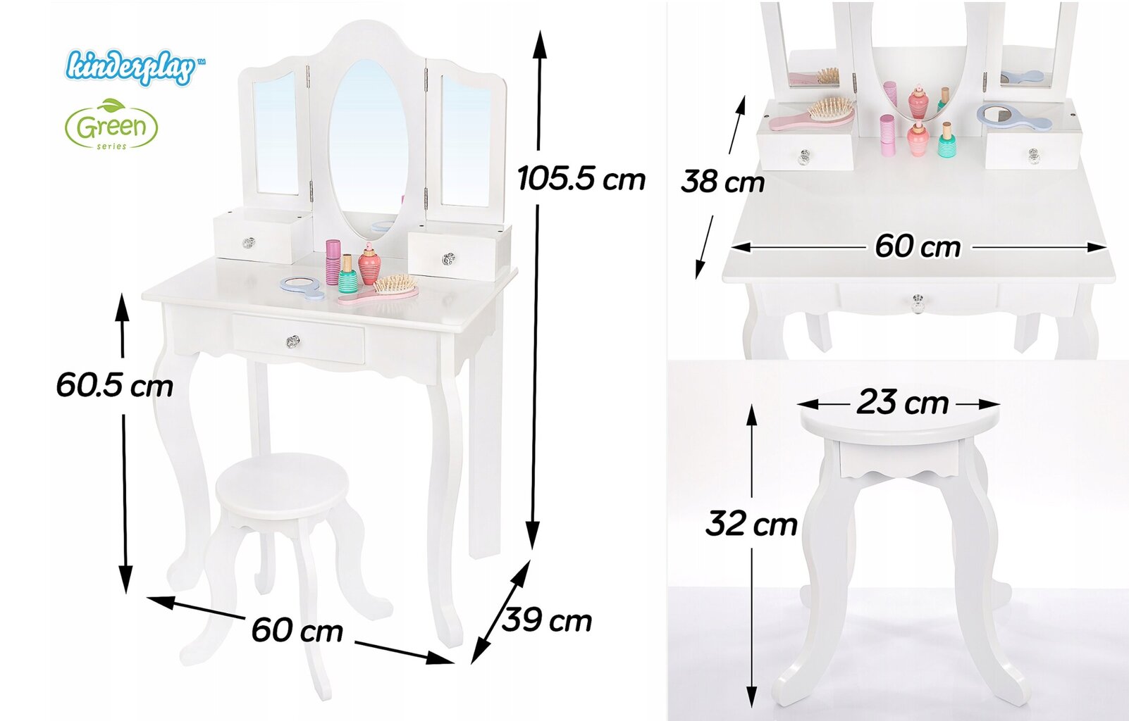 Bērnu kosmētikas galds ar krēslu un aksesuāriem, balts cena un informācija | Rotaļlietas meitenēm | 220.lv