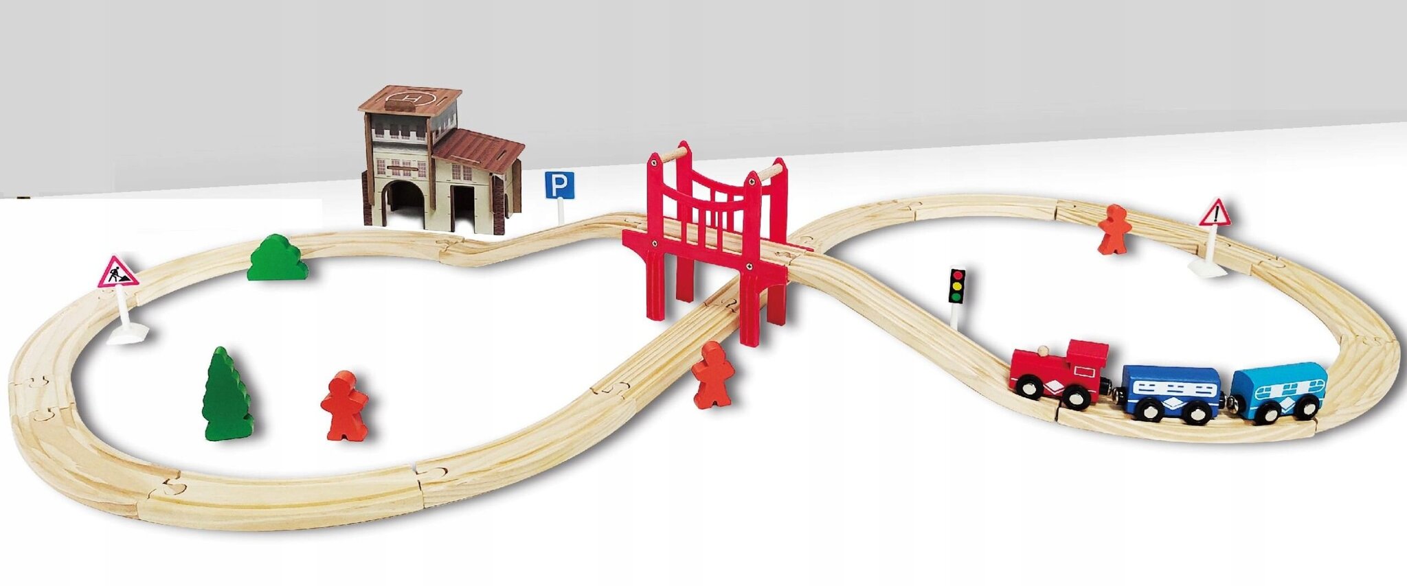 Koka vilciens ar sliežu ceļu un ēkām cena un informācija | Rotaļlietas zēniem | 220.lv