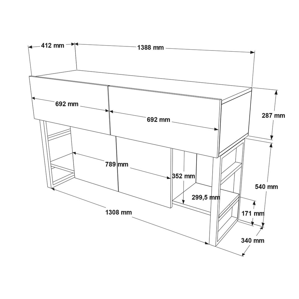 Sānu galds Asir, 138,8x83,6x43,3cm, brūns/melns cena un informācija | Konsoles galdiņi | 220.lv