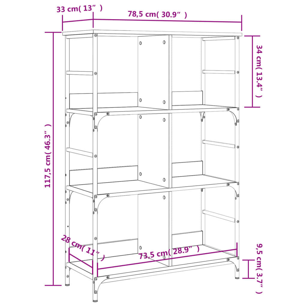 Grāmatplaukts, 78,5x33x117,5 cm, inženierijas koks цена и информация | Plaukti | 220.lv