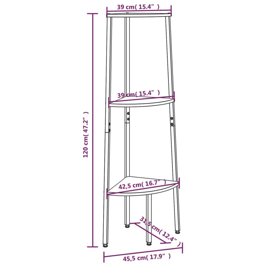 3 līmeņu stūra plaukts, 45,5x31,5x120 cm, melns цена и информация | Plaukti | 220.lv