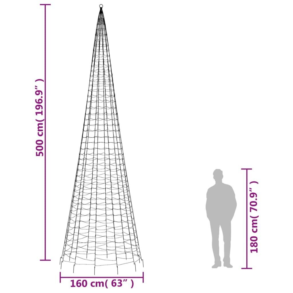 Ziemassvētku egle karoga mastam, 1534 zilas LED, 500 cm cena un informācija | Ziemassvētku dekorācijas | 220.lv