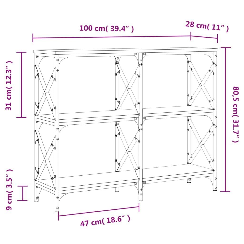 Konsoles galdiņš, ozolkoka, 100x28x80,5 cm, inženierijas koks cena un informācija | Konsoles galdiņi | 220.lv