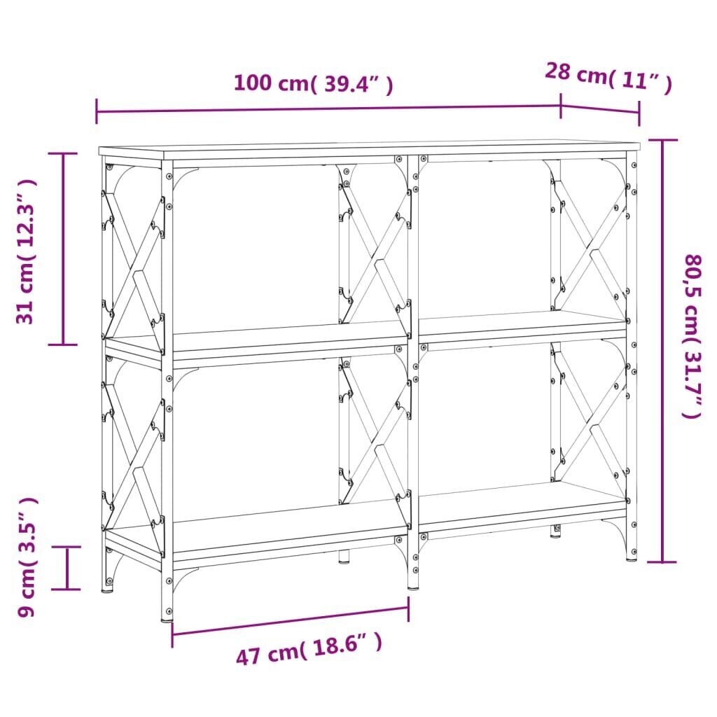 Konsoles galdiņš, pelēcīgs, 100x28x80,5 cm, inženierijas koks cena un informācija | Konsoles galdiņi | 220.lv