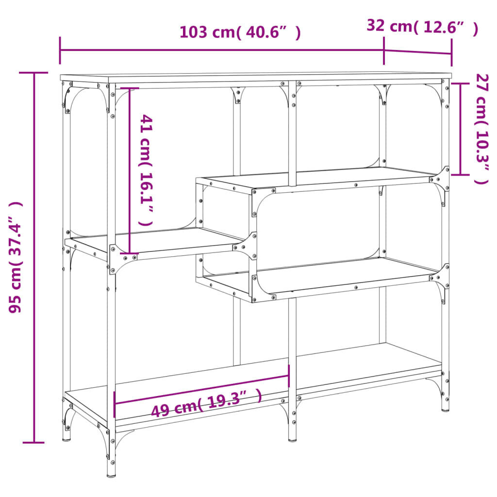 Konsoles galdiņš, kvēpināta ozolkoka, 103x32x95 cm, koks цена и информация | Konsoles galdiņi | 220.lv