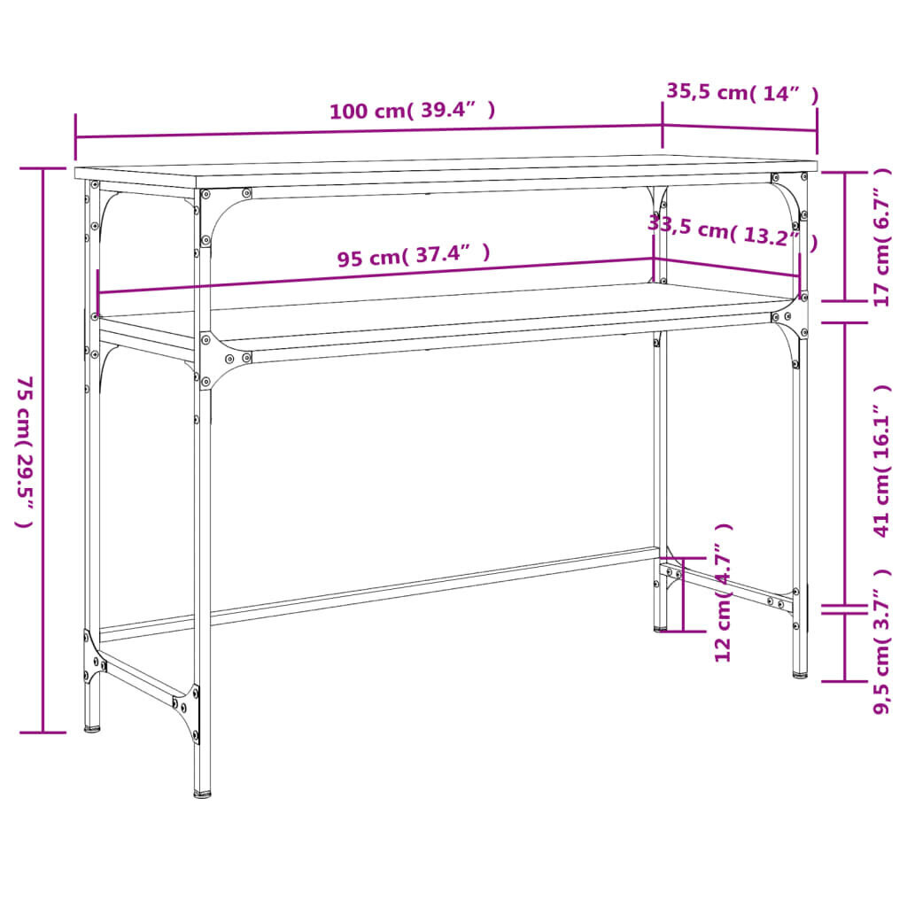 Konsoles galdiņš, melns, 100x35,5x75 cm, inženierijas koks cena un informācija | Konsoles galdiņi | 220.lv