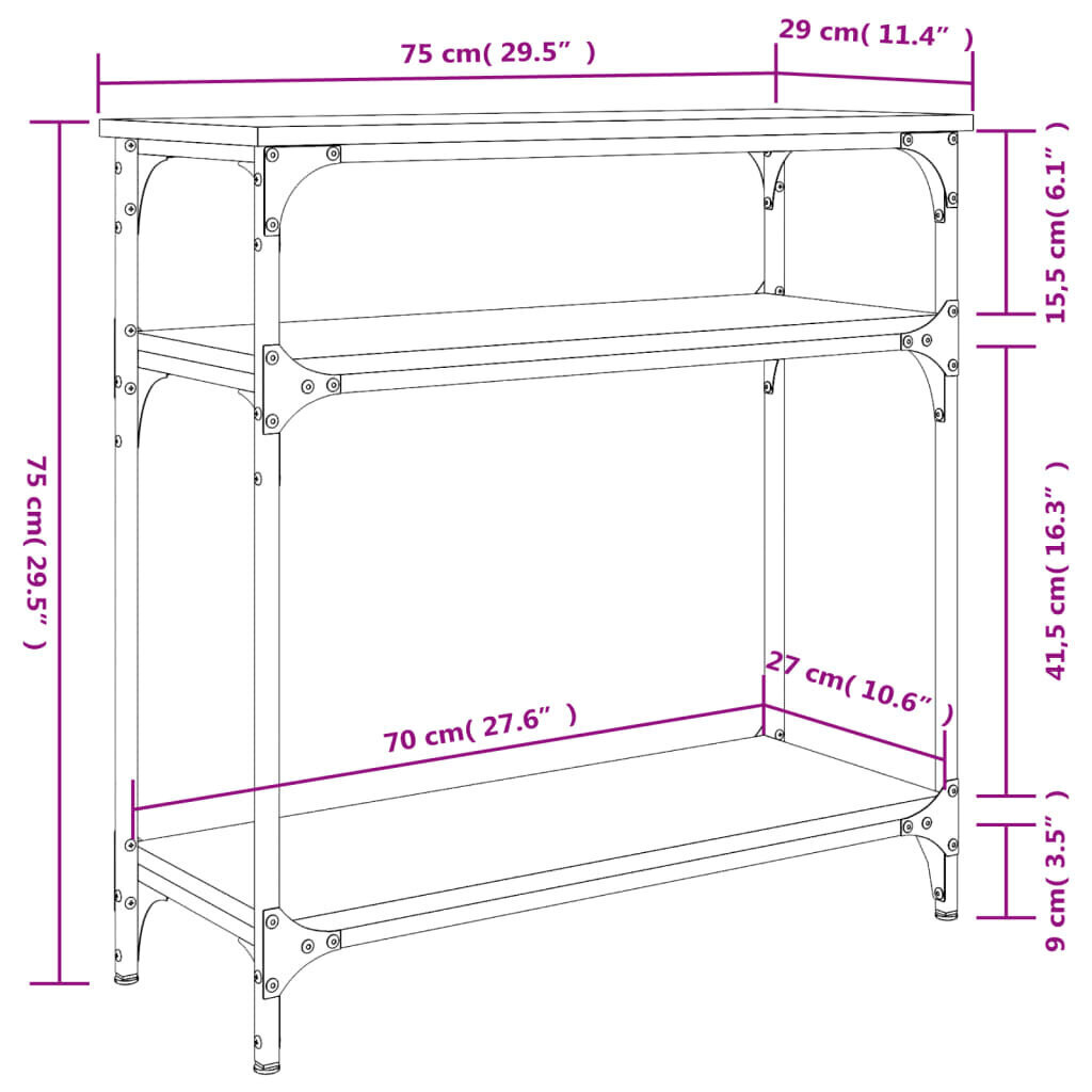 Konsoles galdiņš, melns, 75x29x75 cm, inženierijas koks cena un informācija | Konsoles galdiņi | 220.lv