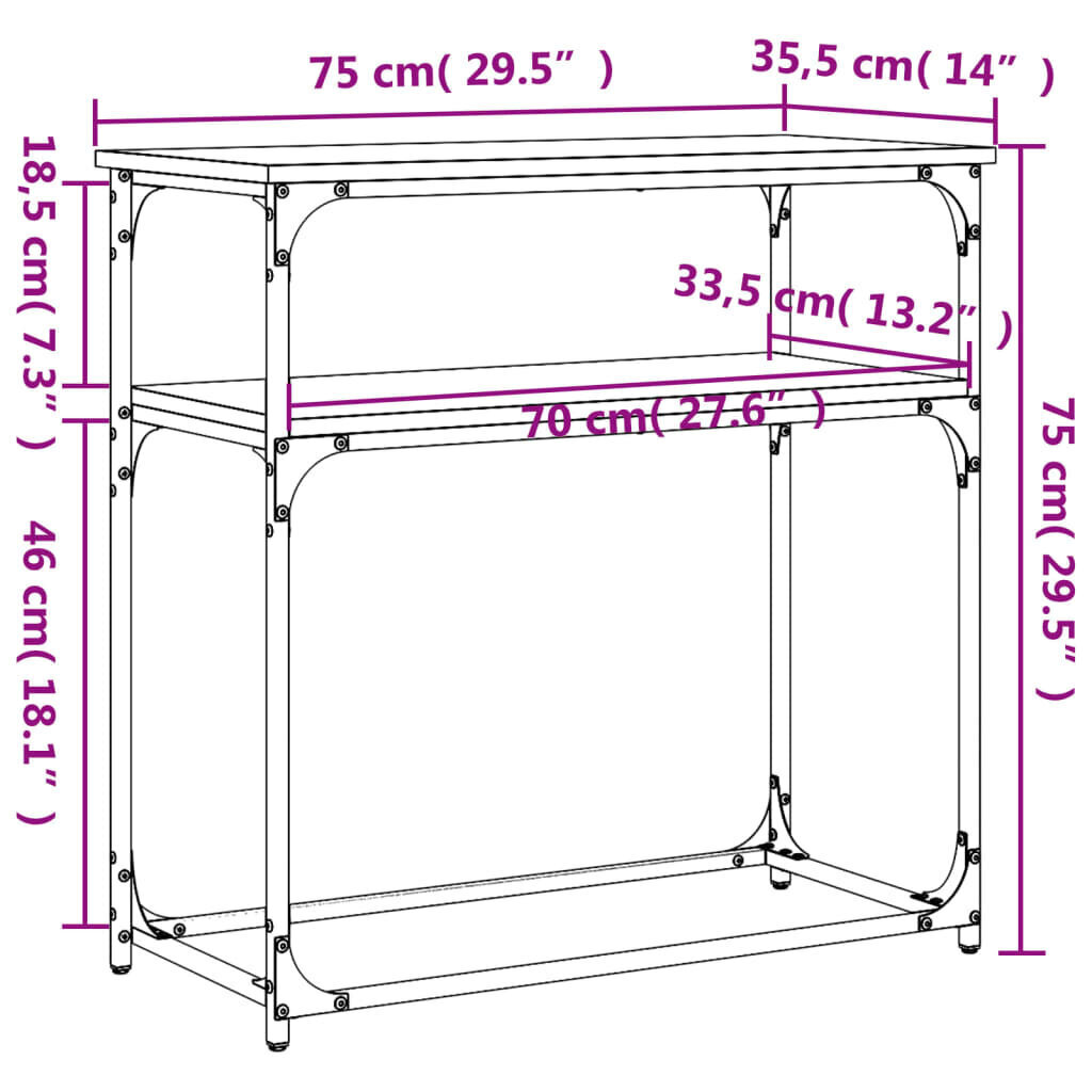 Konsoles galdiņš, melns, 75x35,5x75 cm, inženierijas koks cena un informācija | Konsoles galdiņi | 220.lv