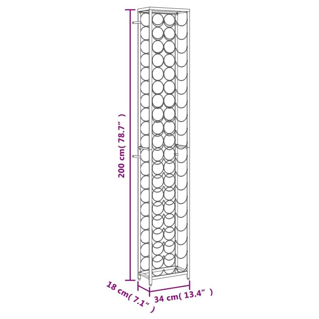 Vīna pudeļu plaukts 57 pudelēm, 34x18x200 cm, kalta dzelzs cena un informācija | Plaukti | 220.lv