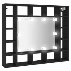 Skapītis ar LED un spoguli, melns, 91x15x76,5 cm cena un informācija | Vannas istabas skapīši | 220.lv