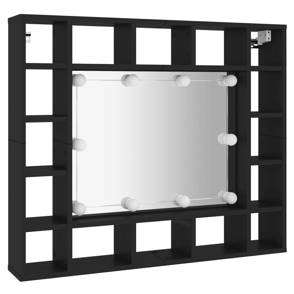 Skapītis ar LED un spoguli, melns, 91x15x76,5 cm cena un informācija | Vannas istabas skapīši | 220.lv