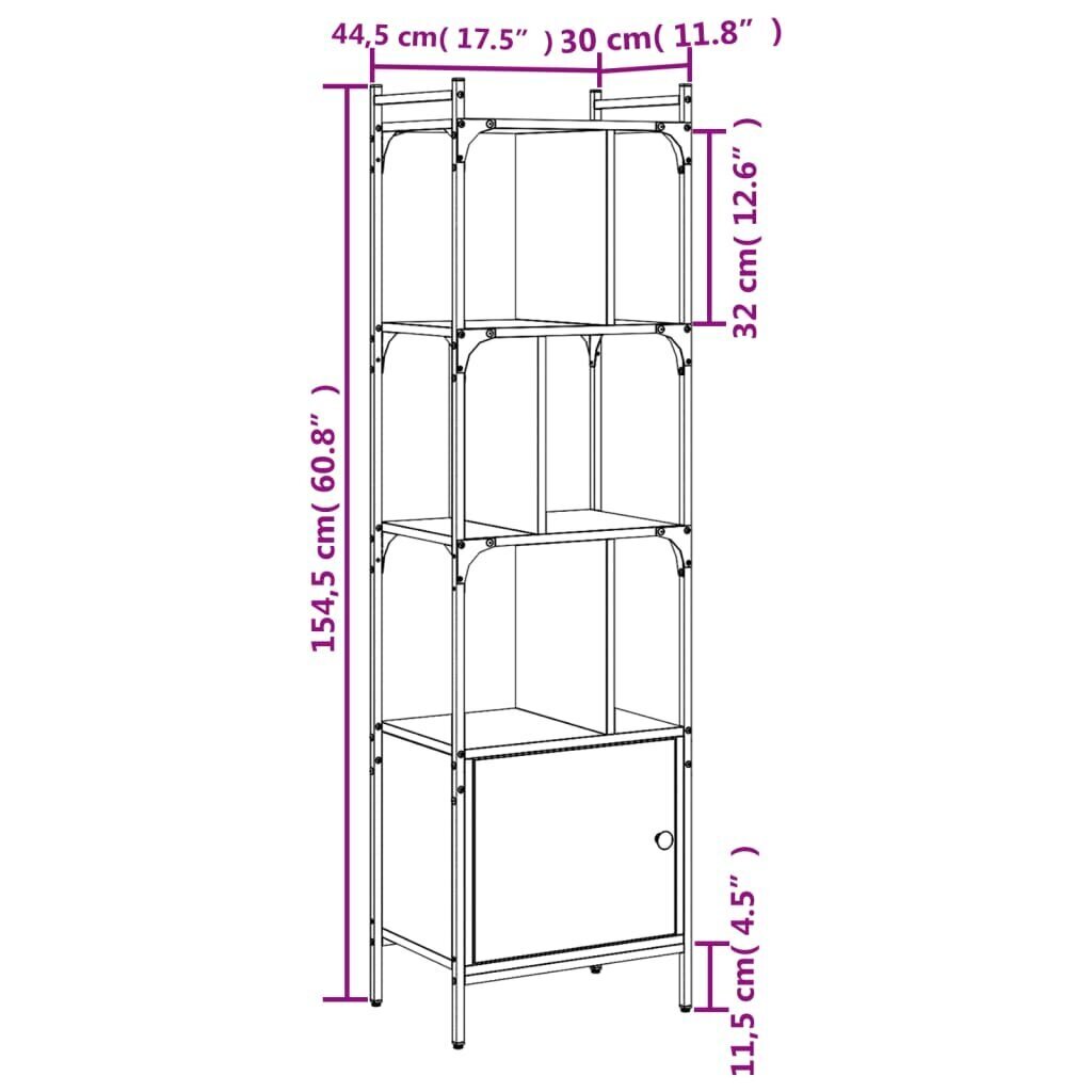 Grāmatu plaukts ar durvīm, ozola krāsa, 44,5x30x154,5 cm, koks cena un informācija | Plaukti | 220.lv