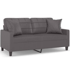 Divvietīgs dīvāns ar spilveniem, pelēks, 140 cm, mākslīgā āda cena un informācija | Dīvāni | 220.lv