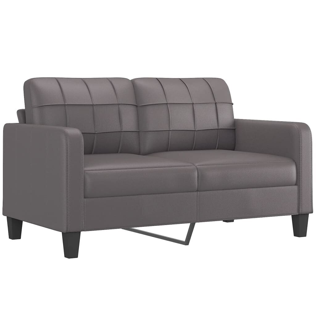 Divvietīgs dīvāns ar spilveniem, pelēks, 140 cm, mākslīgā āda cena un informācija | Dīvāni | 220.lv