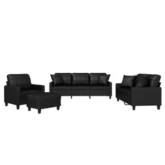 Četrdaļīgs dīvānu komplekts ar spilveniem, melna mākslīgā āda cena un informācija | Dīvāni | 220.lv