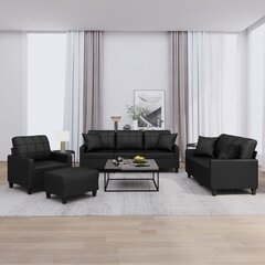 Četrdaļīgs dīvānu komplekts ar spilveniem, melna mākslīgā āda цена и информация | Диваны | 220.lv