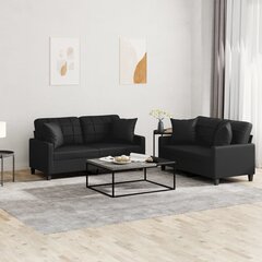 Divdaļīgs dīvānu komplekts ar spilveniem, melna mākslīgā āda цена и информация | Диваны | 220.lv