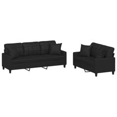 Divdaļīgs dīvānu komplekts ar spilveniem, melna mākslīgā āda cena un informācija | Dīvāni | 220.lv